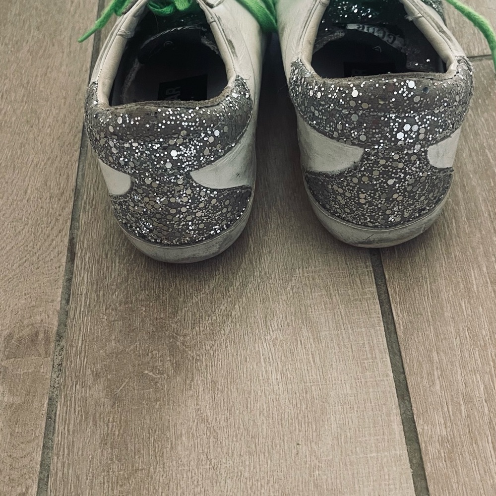 Golden Goose Silver and Green Sparkle Sneakers - Picture 7 of 7